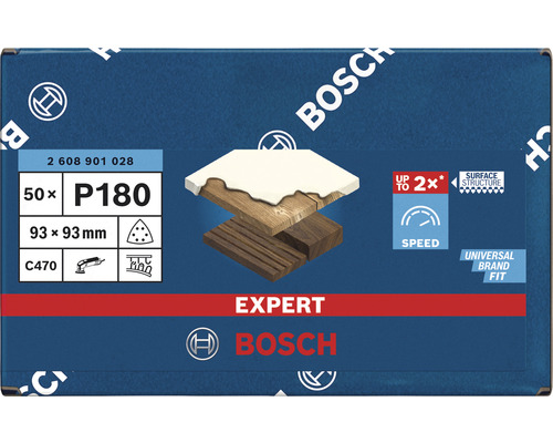 Brusný papír Bosch Expert P180, 93x93 milimetrů, 50 kusů