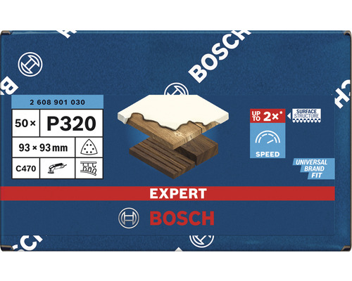 Sada brusných listů Bosch Expert, zrnitost P320, 93 x 93 mm, 50 kusů
