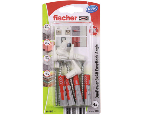 Vruty a hmoždinky Fischer DUOPOWER 8x40 mm+EASYHOOK, skobičky, sada