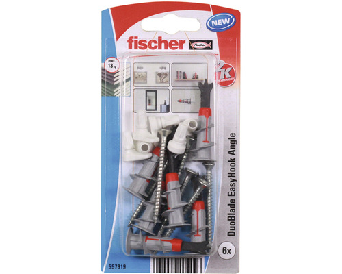 Vruty a hmoždinky Fischer 6 x 44 mm DUOBLADE+EASYHOOK, skobičky, sada