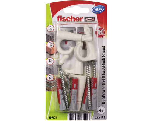 Vruty a hmoždinky Fischer DUOPOWER 8x40 mm+ EASYHOOK, háčky, sada