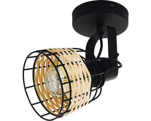 Stropní svítidlo s kovovým stínidlem a ratanovým pletivem