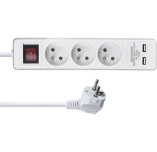 Prodlužovací kabel se třemi zásuvkami a dvěma porty USB