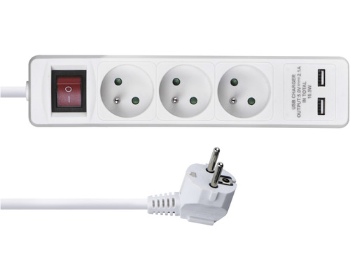 Prodlužovací kabel Emos se 3 zásuvkami + 2× USB a vypínačem 2m bílý