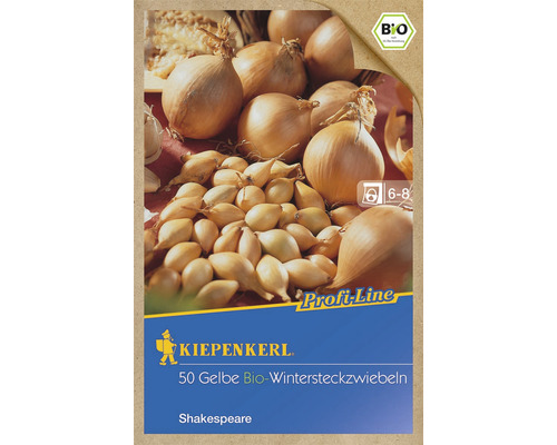Balení žluté bio zimní sazečky cibule značky Kiepenkerl, odrůda Shakespeare