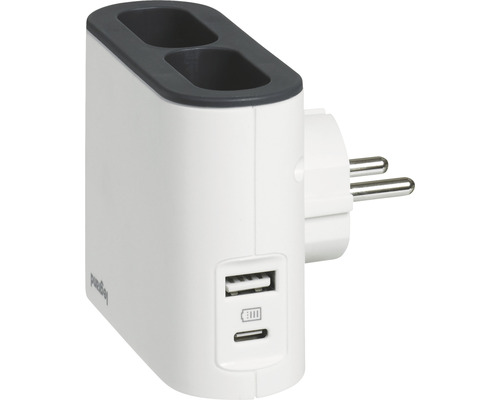 Adaptér zásuvky se dvěma zásuvkami a USB porty
