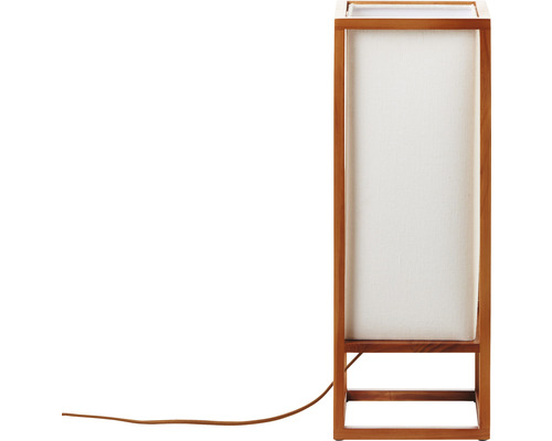 Obdélníková stolní lampa s dřevěným rámem a látkovým stínidlem