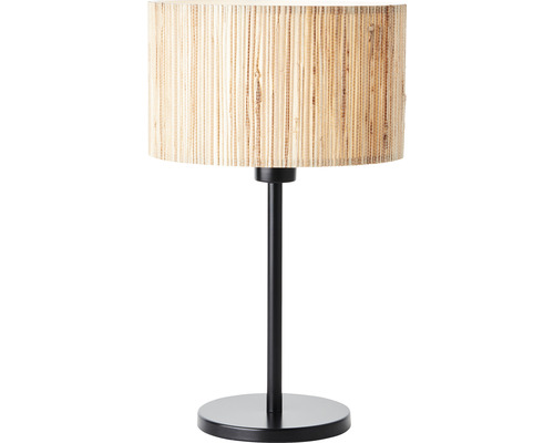 Stolní lampa s přírodním vláknovým stínidlem a černou základnou