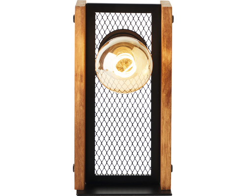 Stolní lampa s dřevěnými prvky a dekorativní sítí