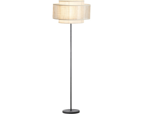 Stojací lampa s látkovým stínidlem a kovovou základnou