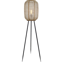 Stojací lampa s textilním stínidlem a kovovým stativem