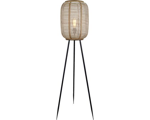 Stojací lampa s textilním stínidlem a kovovým stativem