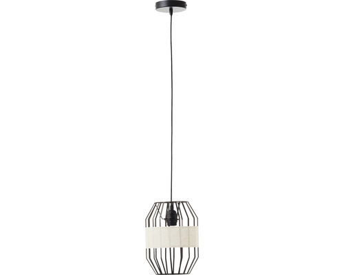 Závěsná lampa s kovovým rámem a látkovým stínidlem
