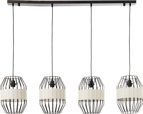 Závěsné svítidlo se čtyřmi žárovkami s kovovým drátem a látkovými stínidly