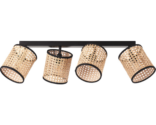 Stropní svítidlo se čtyřmi lampami a ratanovým stínidlem