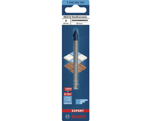 Vrták do dlaždic Bosch HEX-9 HardCeramic, průměr 8 mm, délka 90 mm