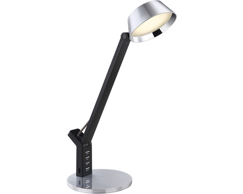 LED stolní lampa Globo 58422S Ursino 8W 450lm 3000-4000-6300K černo/stříbrná stmívatelná s USB vstupy