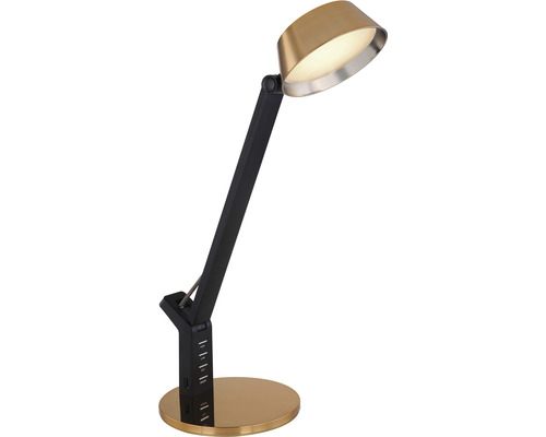 LED stolní lampa Globo 58423 Ursino 8W 450lm 3000-4000-6300K černo/zlatá stmívatelná s USB vstupy