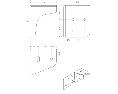 Technický výkres nábytkového rohu s rozměry
