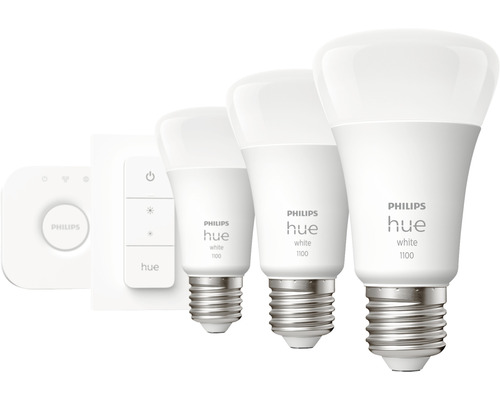 Startovací sada Philips HUE 8719514289130 - Bridge+stmívač+3x LED žárovka HUE White A60 9,5W/75W 1100lm 2700K kompatibilní se SMART HOME by hornbach Startovací sada Philips HUE 8719514289130 - Bridge+stmívač+3x LED žárovka HUE White A60 9,5W/75W 1100lm 2700K kompatibilní se SMART HOME by hornbach