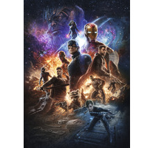 Filmový plakát Avengers: Endgame s různými superhrdiny na kosmickém pozadí.