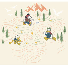 Ilustrace s Mickey Mouse, Kačerem Donaldem a Plutem na túře v horách