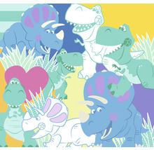 Ilustrace s dinosaury a rostlinnými motivy