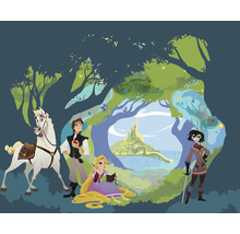 Ilustrace scény s Locikou, Flynnem Riderem, Maximem a Cassandrou na pozadí lesa se zámkem v pozadí.