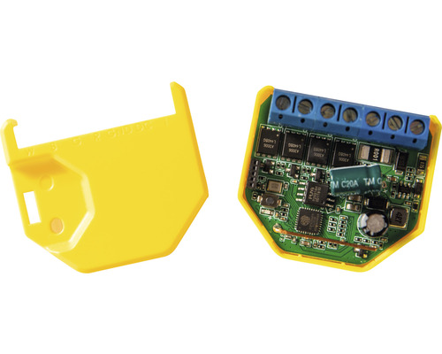 Chytrý spínač se žlutým krytem, pohled do elektroniky