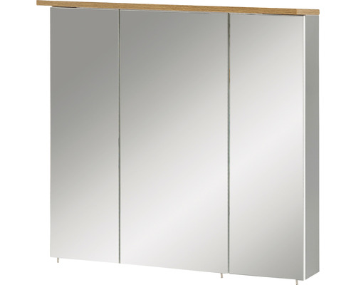 Zrcadlová skříňka s osvětlením Möbelpartner Profil 70,5 x 16 x 72,3 cm šedá Zrcadlová skříňka se třemi dvířky a dřevěnou deskou
