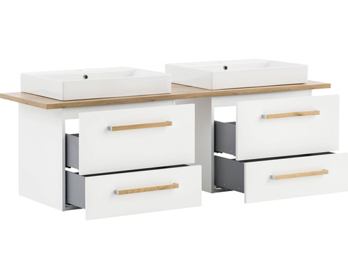 Dvojité umyvadlo se zásuvkami a umyvadly na desku