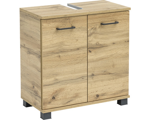 Koupelnová skříňka pod umyvadlo Möbelpartner Nora dub 59,8 x 63,4 x 32,6 cm Skříňka pod umyvadlo se dvěma dvířky a nožičkami