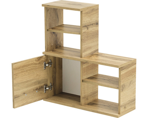 Regál s dvířky a otevřenými policemi