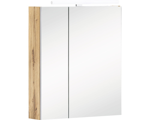 Zrcadlová skříňka s osvětlením Möbelpartner Karla 60 x 16 x 75 cm dub světlý Zrcadlová skříňka s dřevěným dekorem a osvětlením