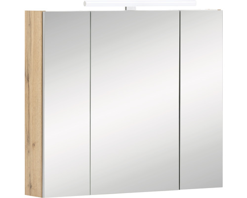 Zrcadlová skříňka s osvětlením Möbelpartner Karla 80 x 16 x 75 cm dub světlý Zrcadlová skříňka se třemi dvířky a osvětlením