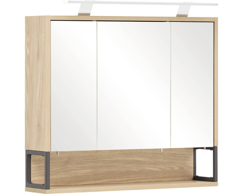 Zrcadlová skříňka s osvětlením Möbelpartner Limone 70 x 16 x 68 cm dub světlý Zrcadlová skříňka se třemi dvířky a osvětlením