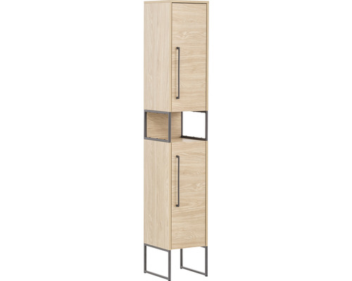 Koupelnová skříňka vysoká Möbelpartner Limone dub světlý 30,4 x 183,4 x 33,1 cm Vysoká skříň se dvěma dvířky a otevřenou přihrádkou do koupelny