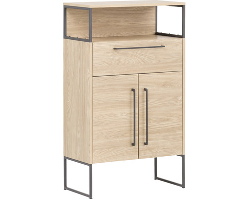 Koupelnová skříňka nízká Möbelpartner Limone dub světlý 65,2 x 112,5 x 33,1 cm Komoda se zásuvkou, dvěma dvířky a policí