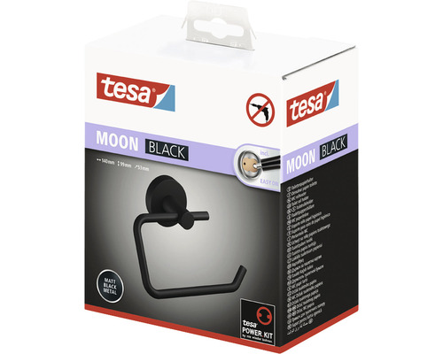 Držák toaletního papíru Tesa Moon, matně černý, pro montáž na stěnu v balení