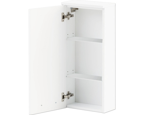 Otevřená bílá závěsná skříňka se dvěma policemi