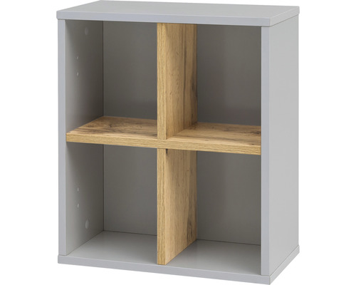 Nástěnný regál do koupelny Möbelpartner Padua platina 40,5 x 48,3 x 20,5 cm Šedá police se čtyřmi přihrádkami