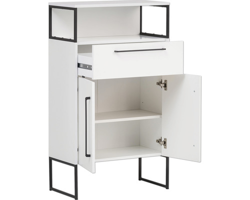 Bílá skříňka se zásuvkou, dvířky a policemi