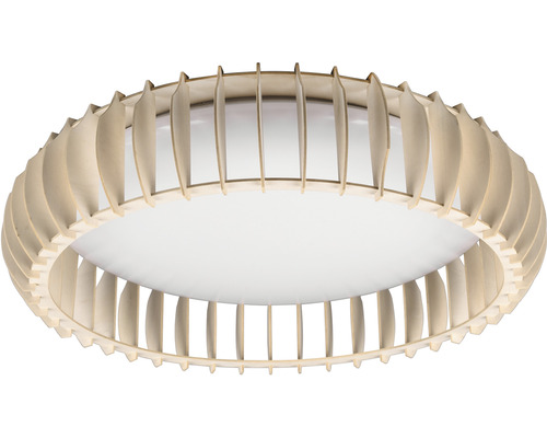LED stropní svítidlo MONTE 38 W 4400 lm 3000-6500 K béžové s dálkovým ovládáním Kulaté stropní svítidlo s dřevěnými detaily