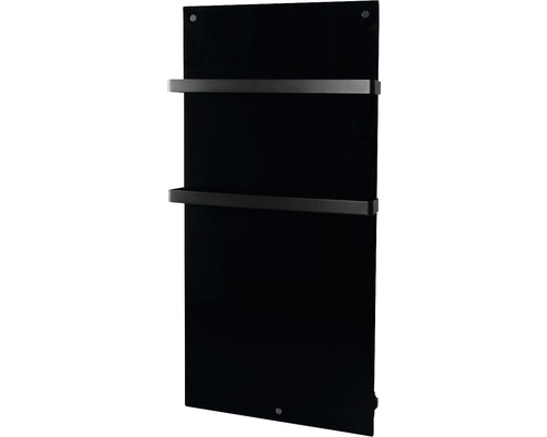 Černý sušák ručníků se dvěma držáky na ručníky