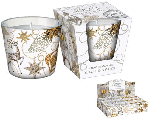 Vánoční svíčka vonná ve skle GLAMOUR CHRISTMAS CHARMING 115 g bílá