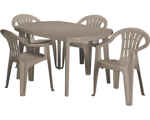 Zahradní stolní souprava se čtyřmi plastovými židlemi
