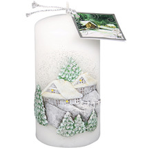 Dekorativní sloupová svíčka se zimní krajinou