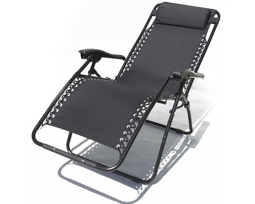 Černé relaxační křeslo s polštářem pod hlavu pro venkovní použití