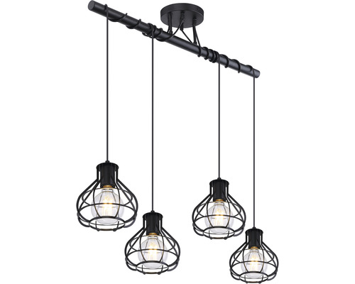 Černá závěsná lampa se čtyřmi světly a klecovým designem