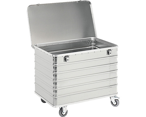 Otevřený hliníkový přepravní box s kolečky